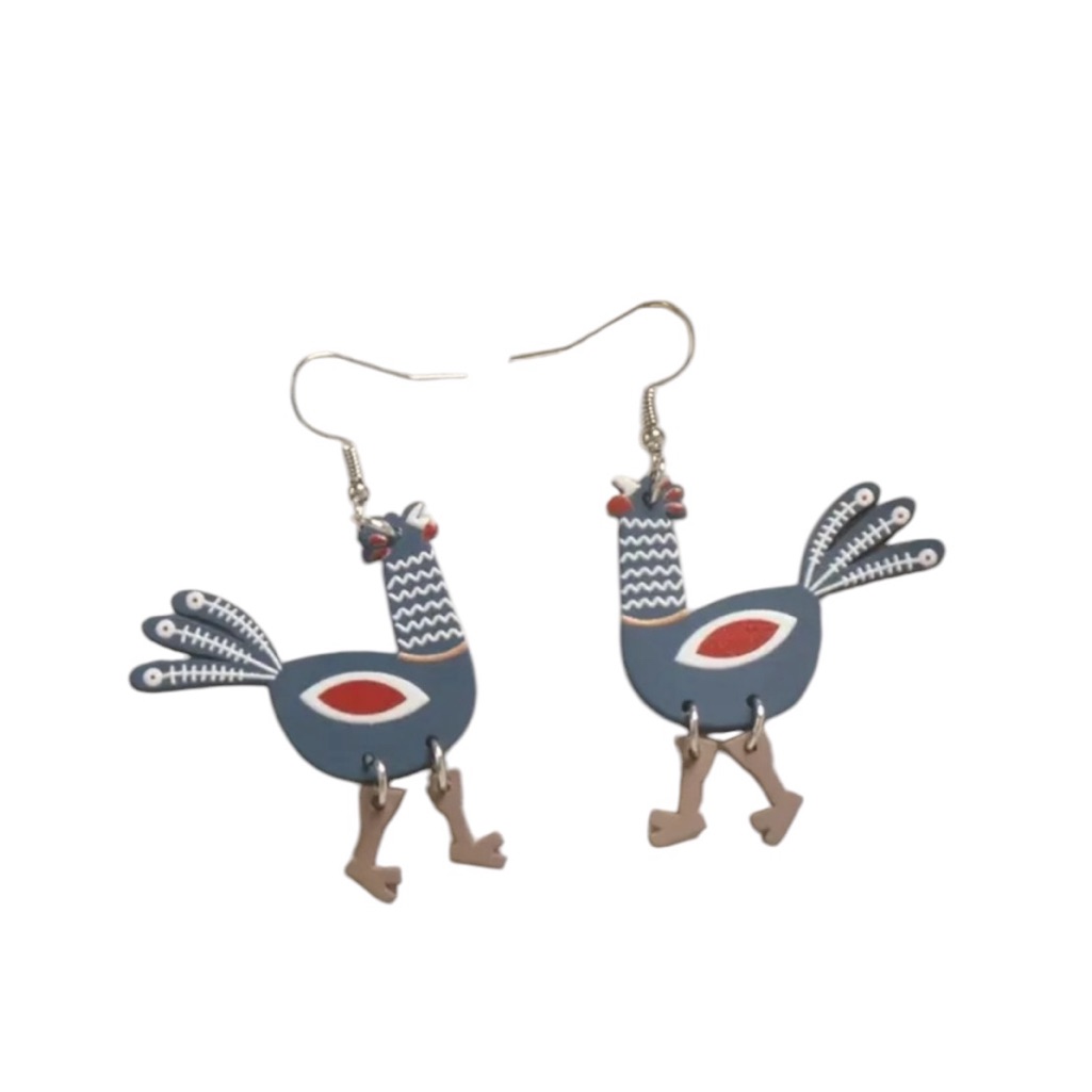 Blue Chicken Dangle Earrings